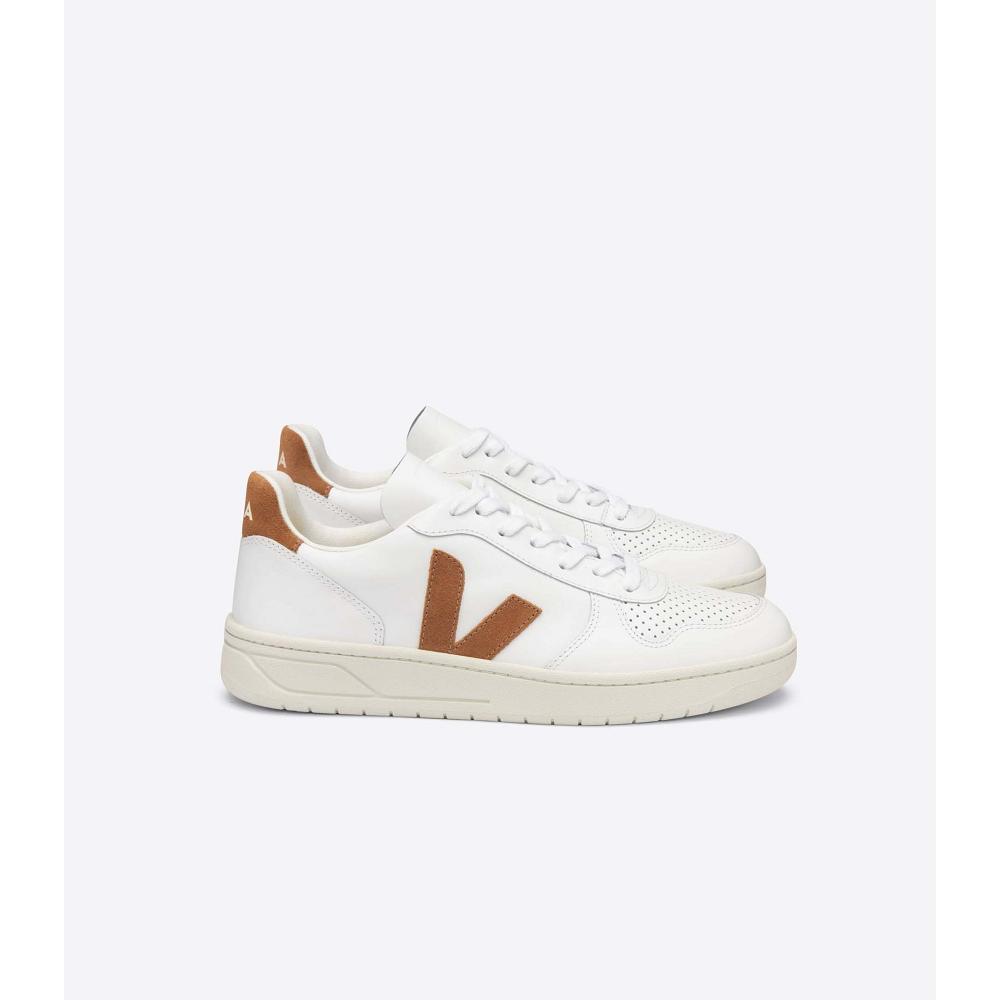 Men\'s Veja V-10 LEATHER Sneakers White/Brown | ZA 329CTV